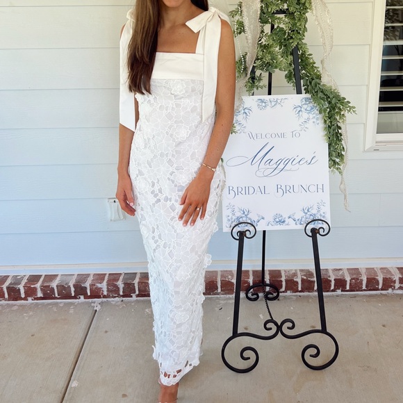 Petal & Pup Dresses & Skirts - Petal & Pup White Lace Midi Dress with Shoulder Tie Straps